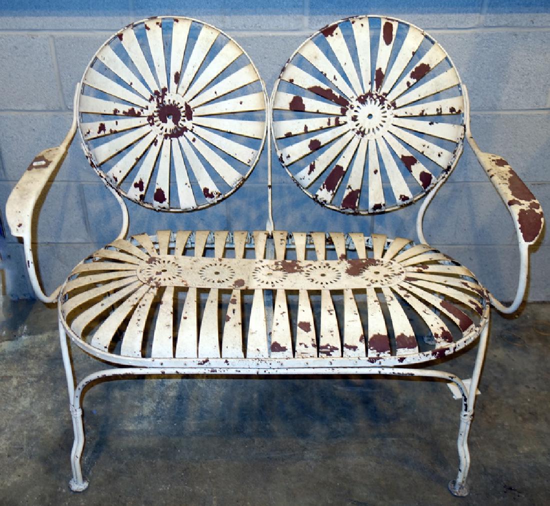 BALLOON FORM PATIO FURNITURE (4): Settee, (2) arm chairs, (1) side chair; painted metal; normal wear and rust; settee-H-34", L-40", F-G