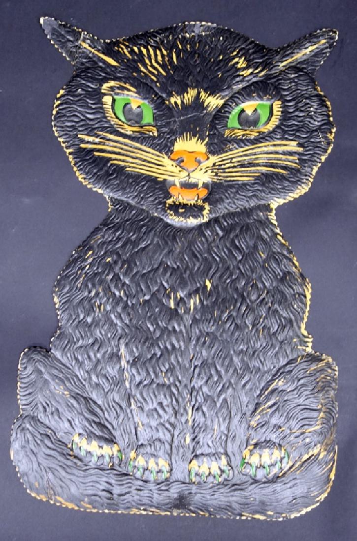 HALLOWEEN BLACK CAT: Large cardboard die-cut; some bends and wear; H-18 1/2", G-VG