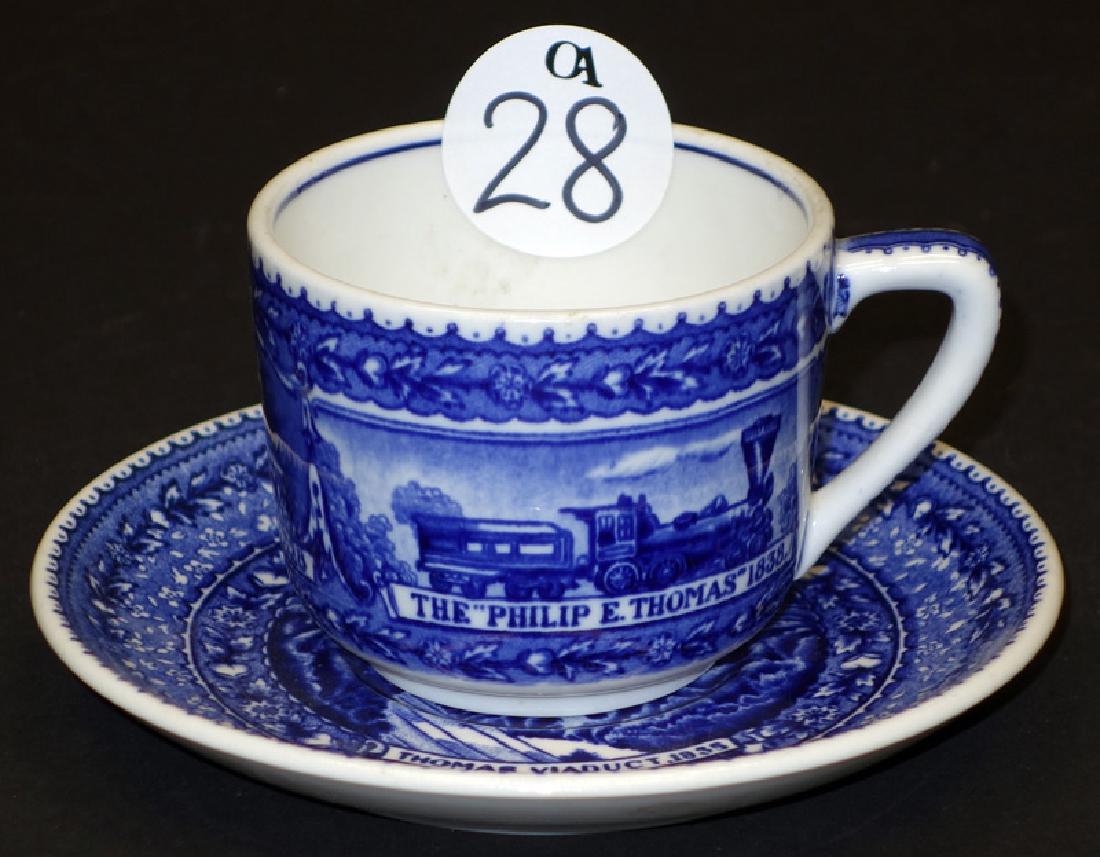 B&O COFFEE CUP & SAUCER - THOMAS VIADUCT: Cup: Scammells, Lamberton, design patent; Saucer: not marked, possibly sample; early handle