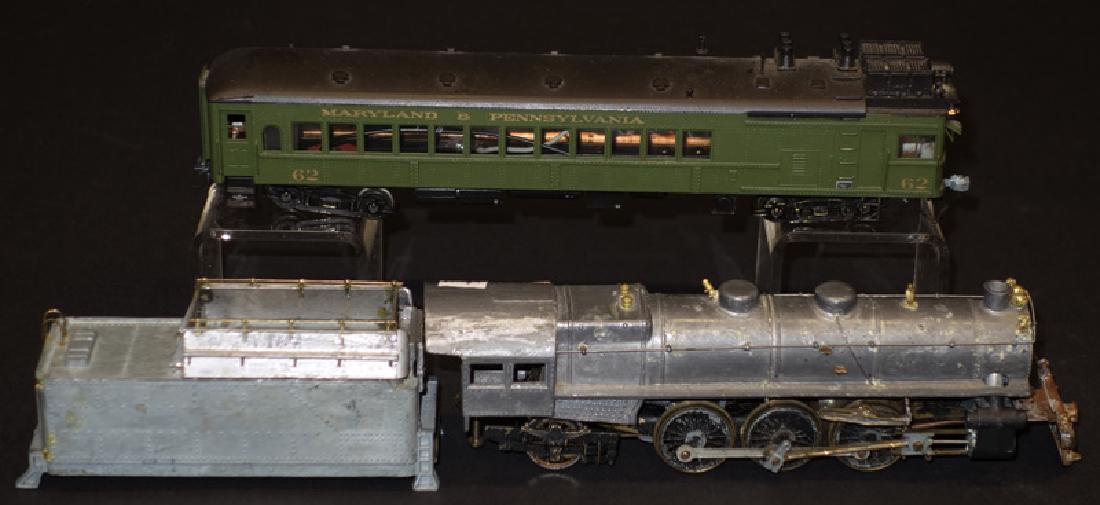 H O SCALE TRAINS (3): Brass, etc.; (1) Ma & Pa passenger car; (1) engine and tender missing pieces; L-4"-8 1/2", F-G