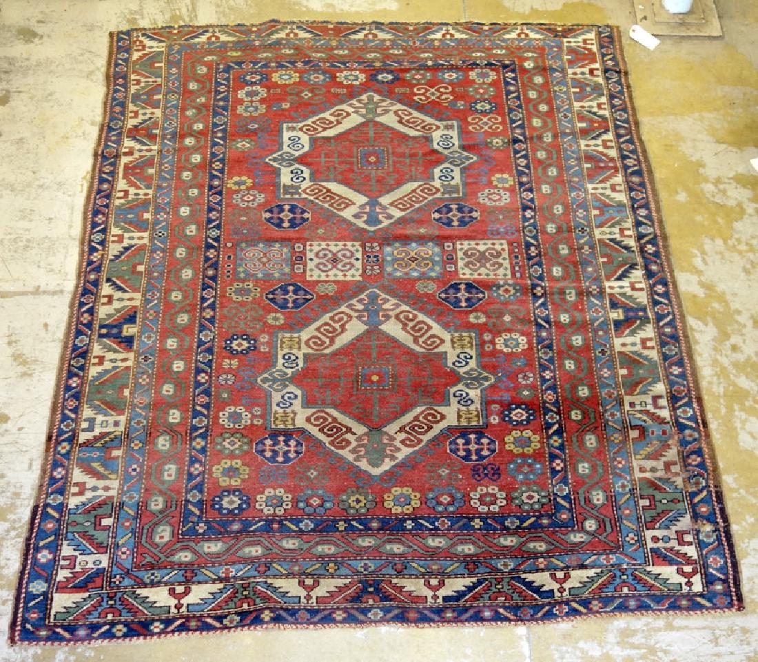 ORIENTAL THROW RUG: Edge wear; some holes; 84" x 70", F
