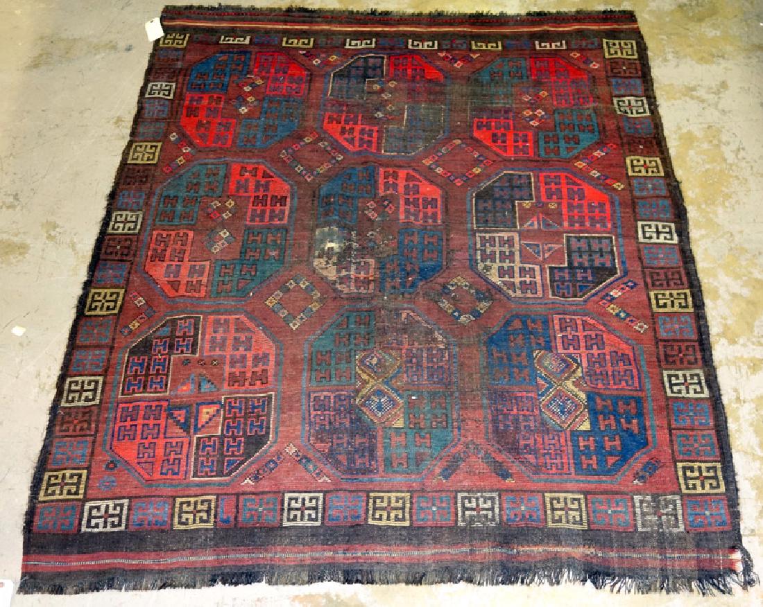 ORIENTAL THROW RUG: Some wear; 79" x 67", F-G