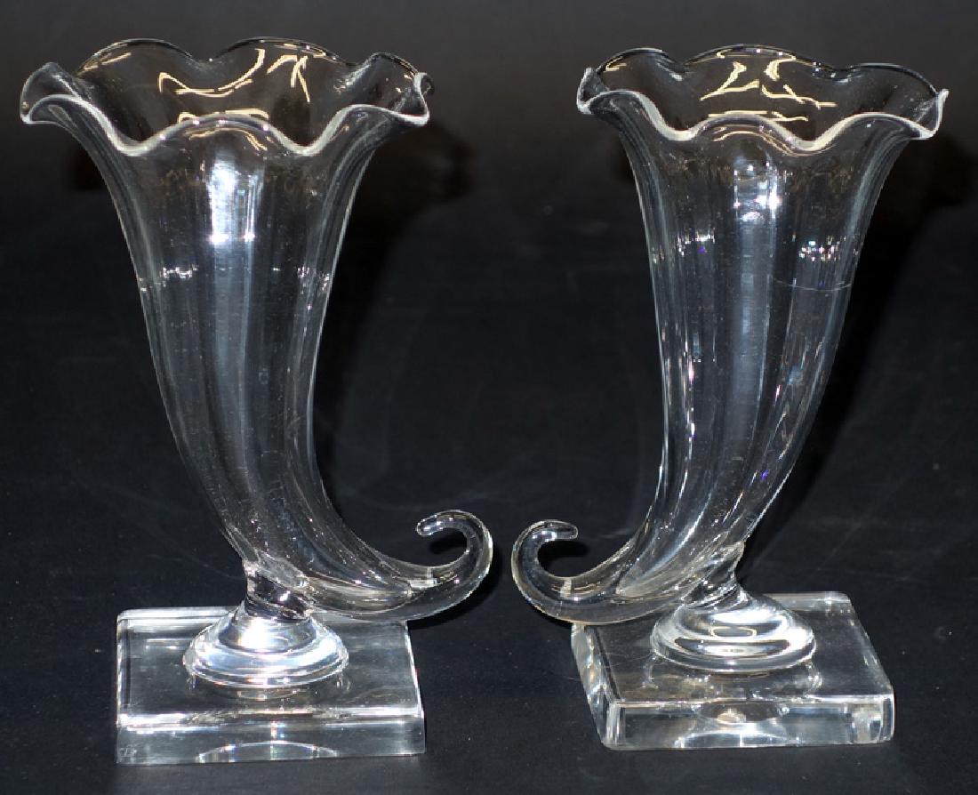 PAIR STEUBEN CORNUCOPIA VASES (1 of 1)