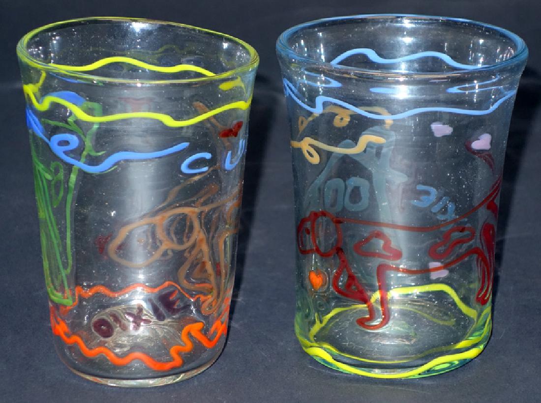 RICHARD JOLLEY GLASSES (2): Colored glass overlay; signed, 1981; H-4 1/4", VG-EX