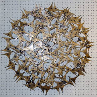 MARC CREATES WALL SCULPTURE: Moderne style open metal work; design, 3-dimensional; Dia.-34", G-VG