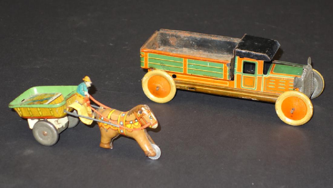 TRUCK & HORSE CART TIN TOYS (2) (1 of 1)