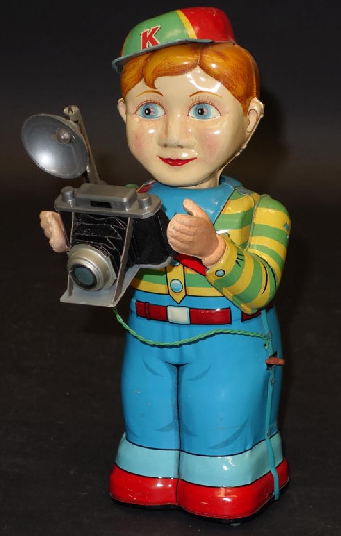 BOY PHOTOGRAPHER TOY: Japan; battery op; not working; normal wear; H-9", G-VG