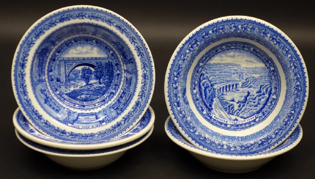 B&O SCAMMELL'S LAMBERTON GRAPEFRUIT BOWLS (5): (2) "Thomas Viaduct" and (3) "Carrollton Viaduct"; design patented; Dia.-6 1/2", G-VG