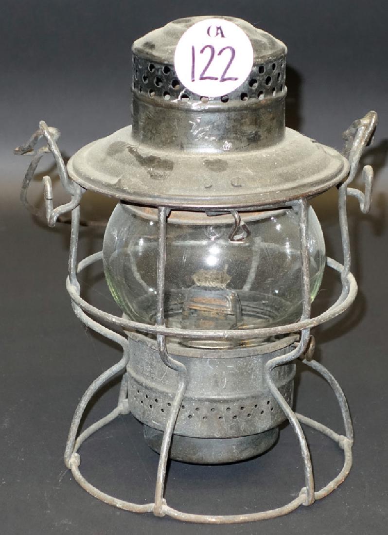 P.R.R. LANTERN: Adams & Westlake; clear globe; kerosene; normal wear; dings; H-10", G