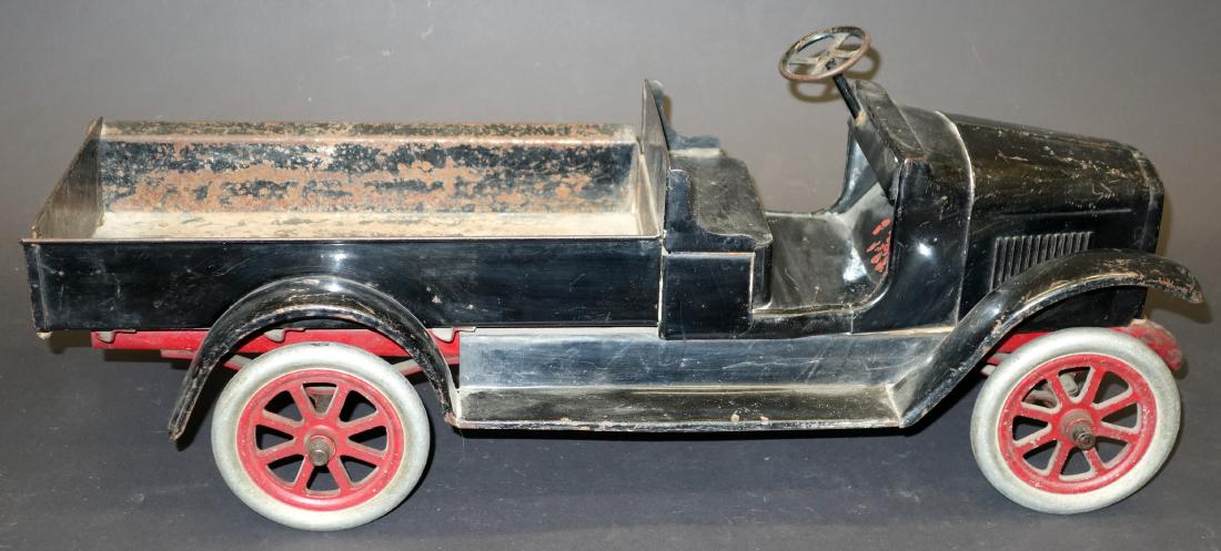 BUDDY L EXPRESS BODY TRUCK: Painted pressed steel; wear and substantial surface rust in bed; traces of decal; L-24", F-G