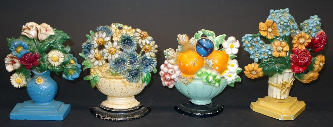 BASKETS OF FLOWERS - (4): Painted cast iron; Some chips; H-7"-8"; VG-EX