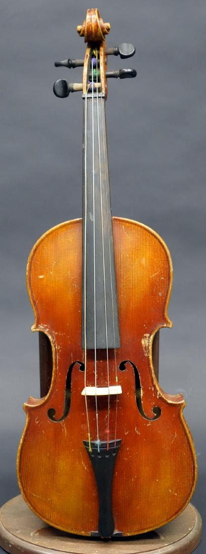 ANTONIUS STRADIVARIUS CREMONENFIS VIOLIN: After; Bow looks repaired; Wood case; New bridge; edgewear and normal wear; L-22", F