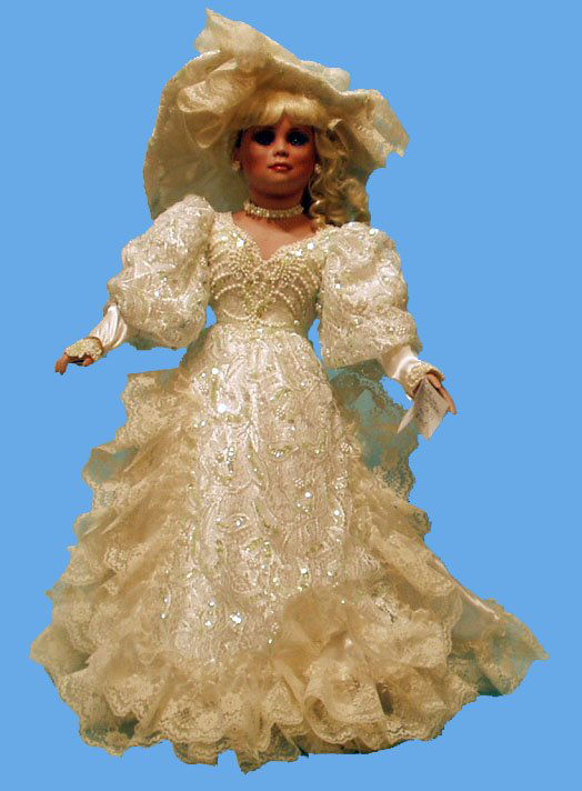 SKYLENE ARTIST DOLL BY RUSTIE: Skylene by Rustie; blonde with blue eyes and Victorian costume; 1996 DOTY Award winner; #57 of 1500; H-35"; with Certificate of Authenticity