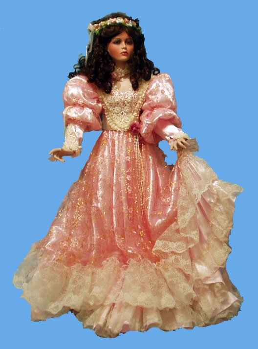 SHENANDOAH REPRODUCTION ARTIST DOLL BY RUSTIE: Shenandoah by Rustie; reproduction; porcelain head, breast plate, arms and legs; H-42"