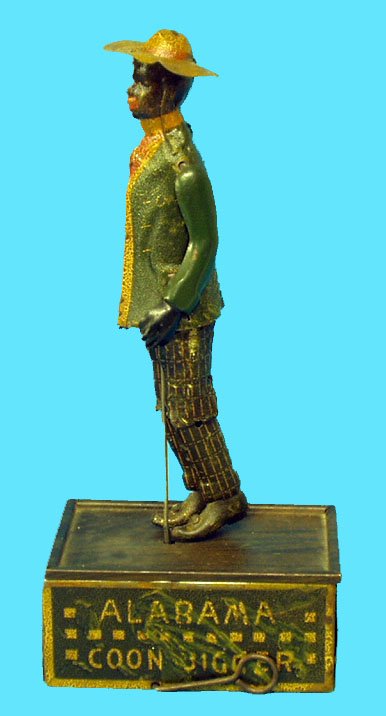 BLACK AMERICANA ALABAMA COON JIGGER TOY: "Tombo"; Strauss; litho tin; mechanical; working; alligatored finish; H-10 1/2", F.