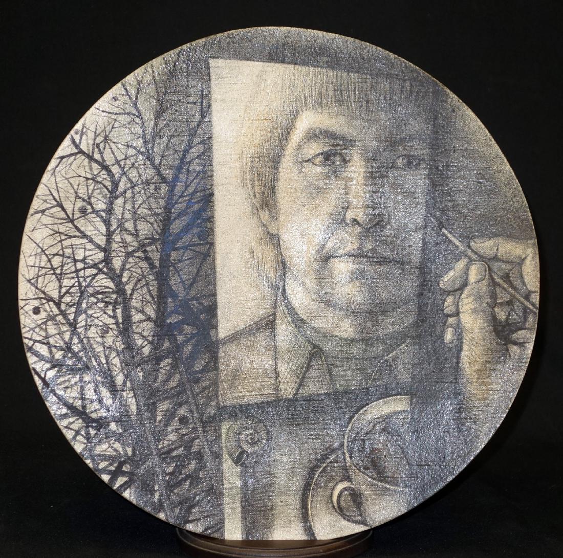 RAFAEL SAIFULIN CERAMIC CHARGER: Hand painted self portrait, stamped on reverse; Dia.-13 1/4", VG-EX