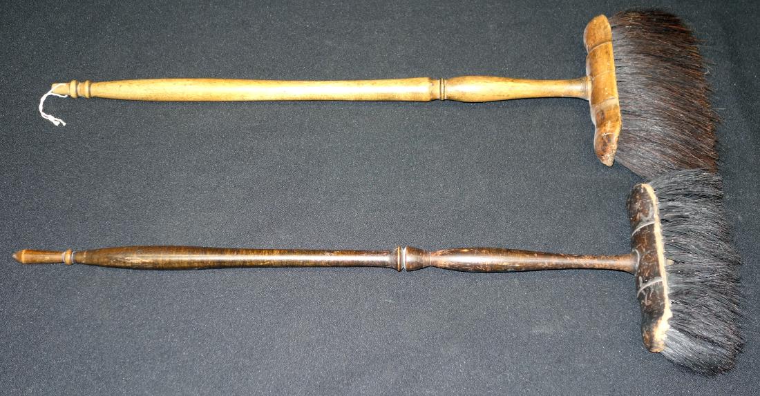 SHAKER BRUSHES: (2) Long handled brushes, (1) black painted' normal wear; some brush loss; L-20"-22", G