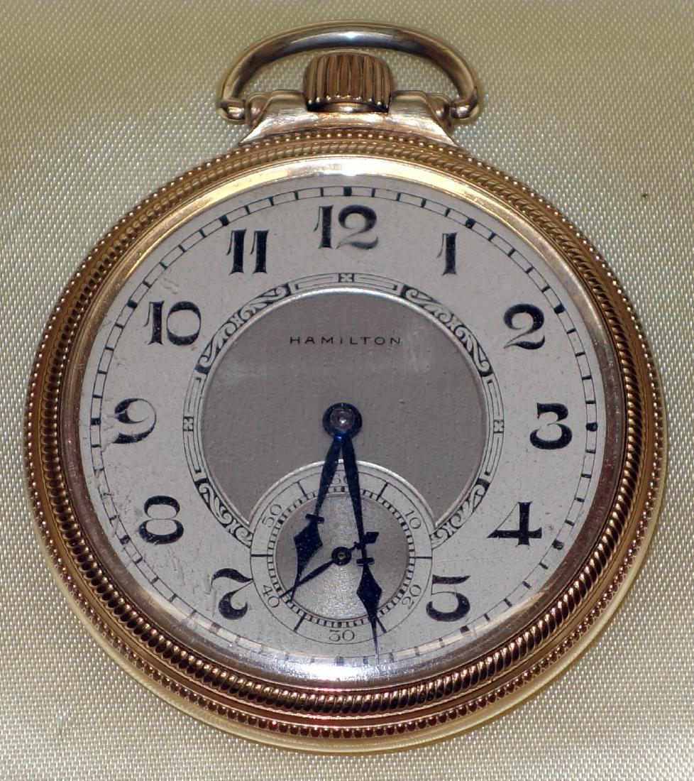 HAMILTON OPEN FACE WATCH: Gold filled; runs; Dia.-2", G-VG