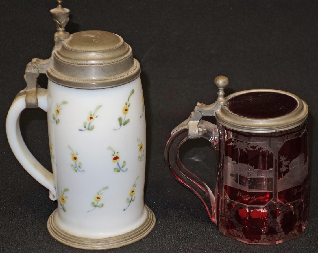 GLASS STEINS (2): (1) Bohemian, (1) Bristol; H-5 1/2" - 8", G-VG