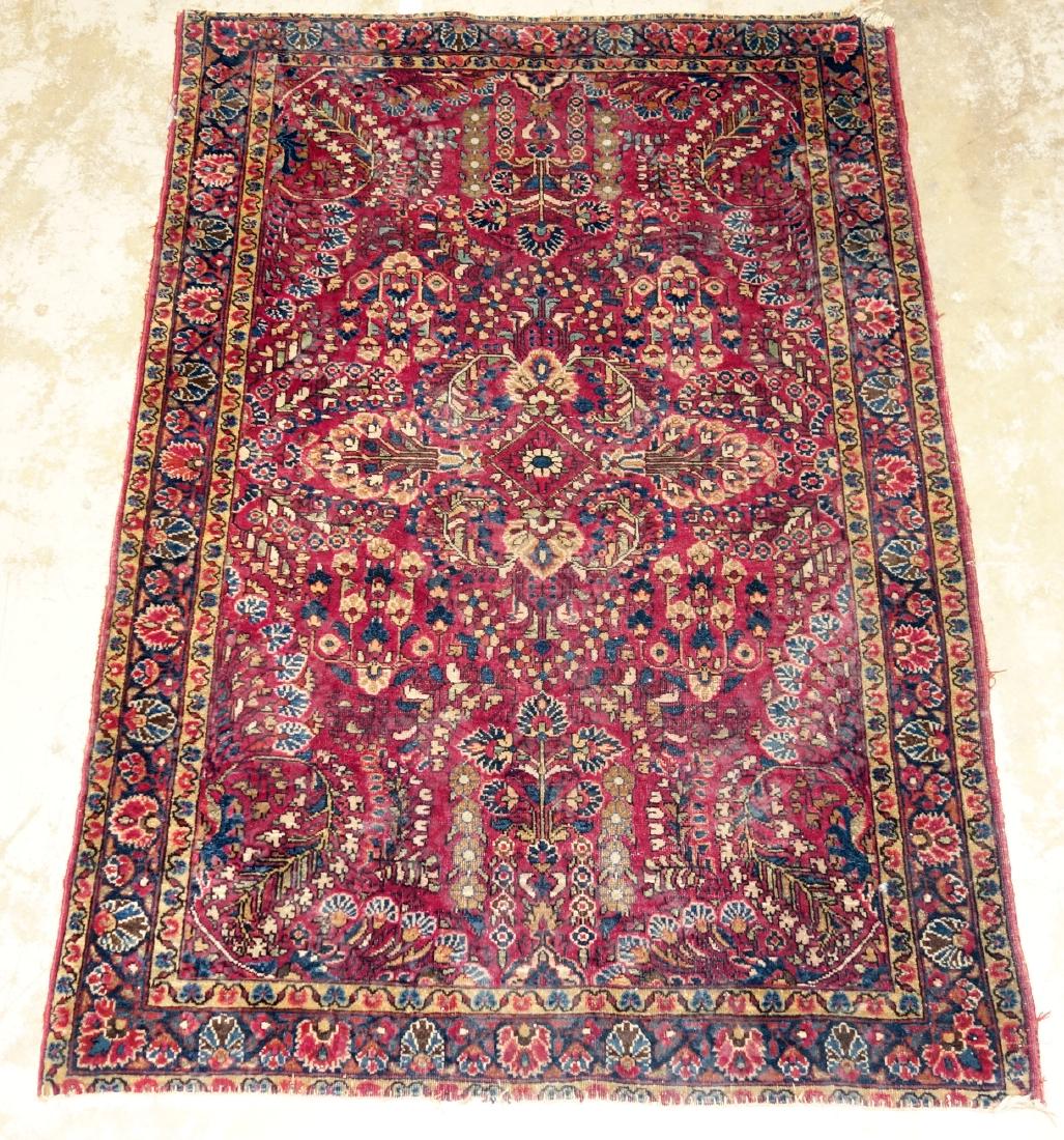 SAROUK THROW RUG: Ends shortened; normal wear; 57" x 40", G