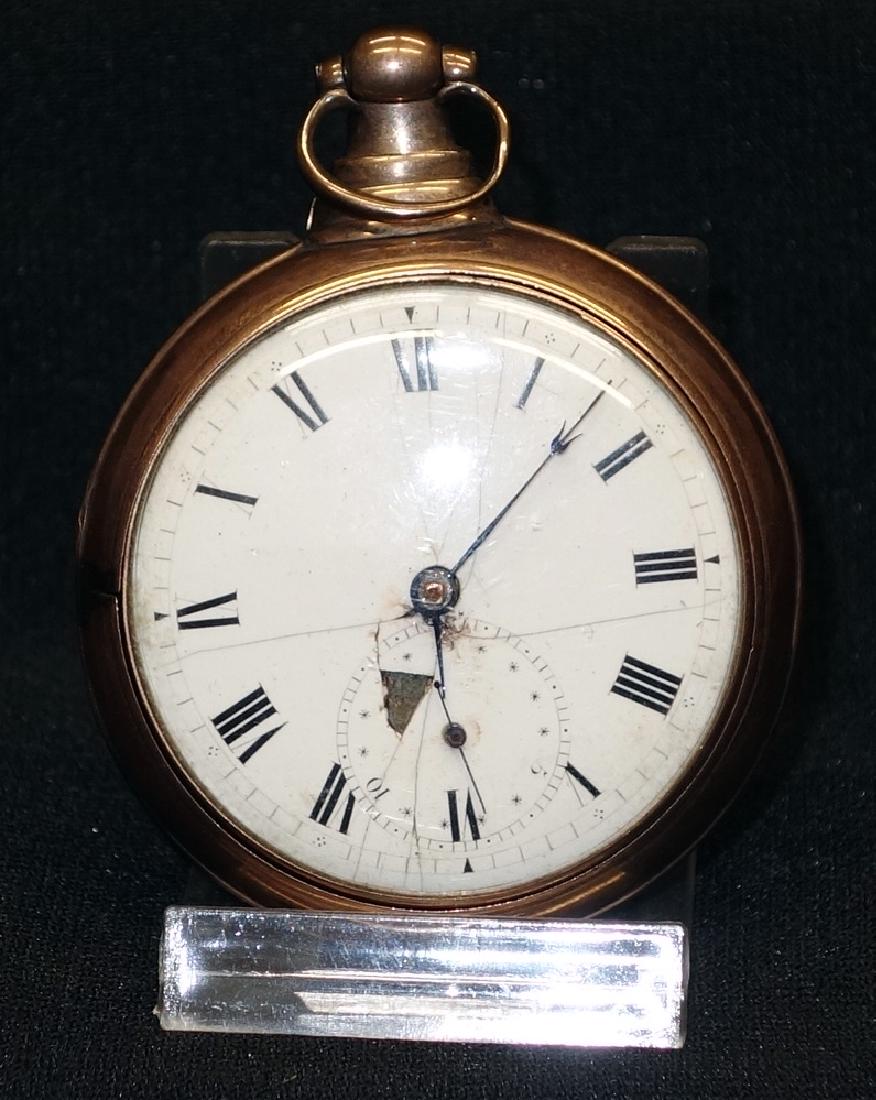 GOLD POCKET WATCH: Samuel R. Douglass, 18K, fusee, case marked "TH"; porcelain face damaged; not working; face Dia.-1 3/4", P-F
