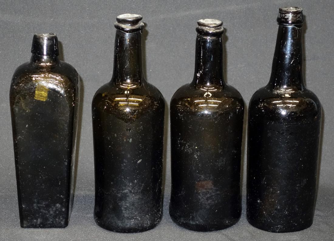 EARLY BOTTLES (4): Deep olive color; (1) marked Hoffman & Sons Rotterdam; H-9"+/-, G