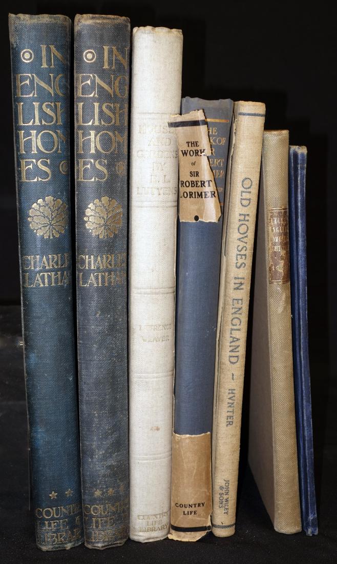 ENGLISH ARCHITECTURE BOOKS (7): "The Work of Sir Robert Lorimer" by Christopher Hussey; (1) "Recent English Domestic Architecture" edited by Mervyn E. Macartney; (1) "Shades and Shadows" translated and revised by Julian Millard, sig