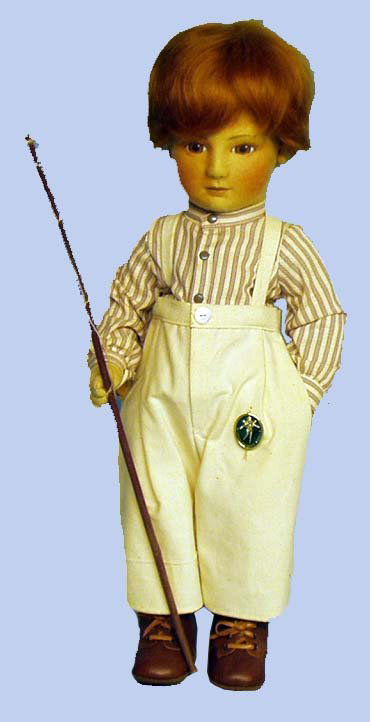 R. JOHN WRIGHT TAD FELT ARTIST DOLL: R. JOHN WRIGHT-TAD - "R. J. Wright", foil label, "Little Children - Tad 88-250" paper label; felt artist doll; all original; no box or papers. H-16 1/2", EX