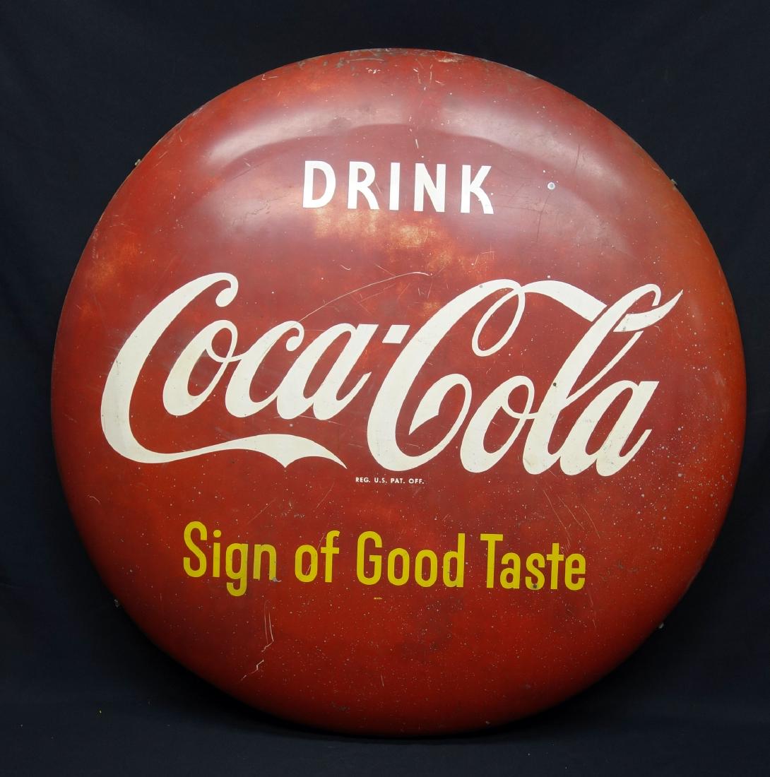 COCA-COLA BUTTON: Metal; some fading, scratches and edge roughness; Dia.-36", F-G