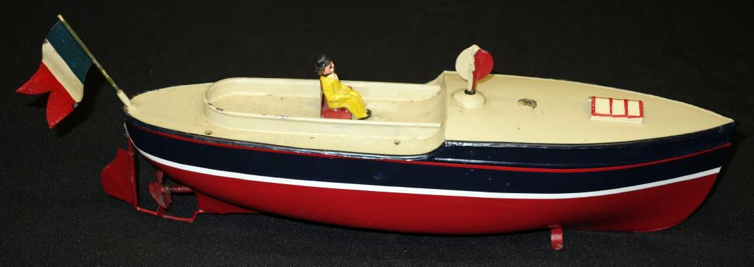 GERMAN TOY LAUNCH: Tin; repainted; mechanical; working L-12"; G-VG