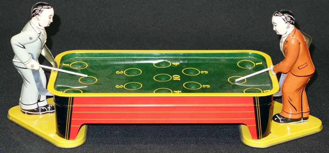 POOL PLAYER TOY: New, Rocket USA, Made in China, litho tin; mechanical-working; L-14 1/2"; EX-NM