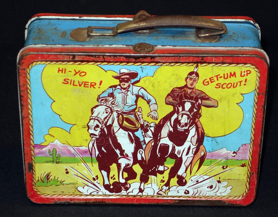LONE RANGER LUNCH BOX: Litho tin, no thermos, scratches; L-8 1/2", F