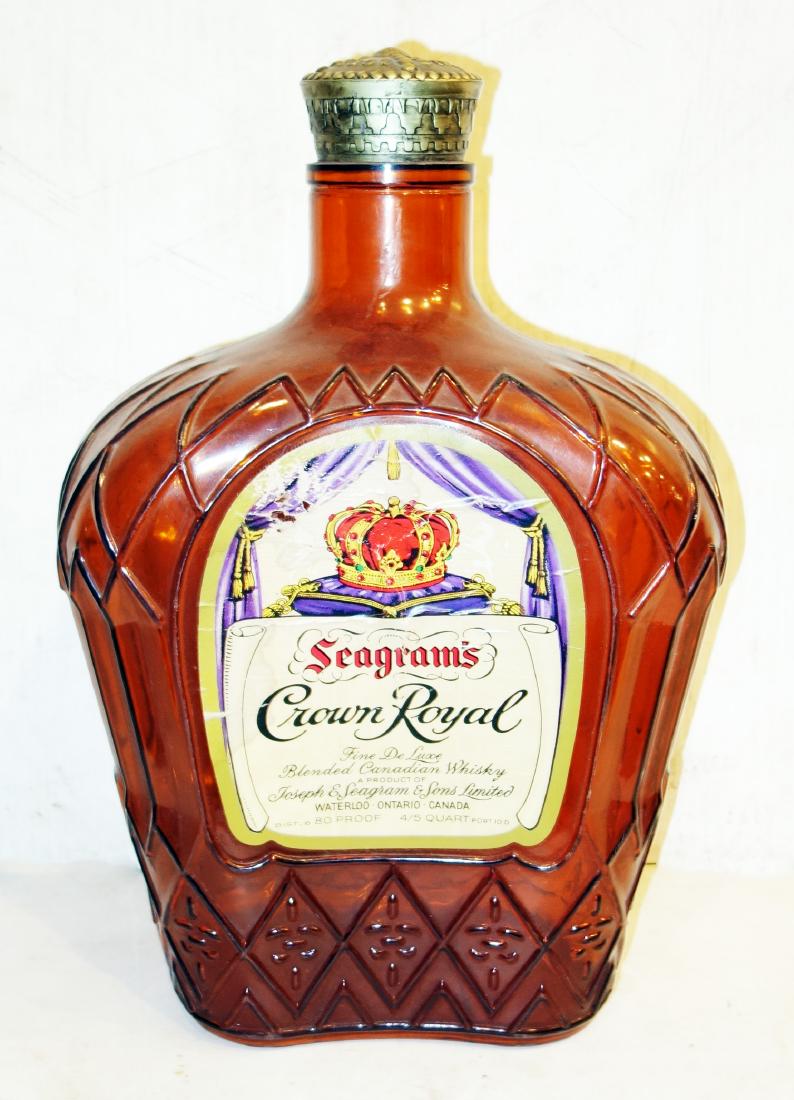 SEAGRAMS CROWN ROYAL OVERSIZE BOTTLE DISPLAY: Plastic with paper labels; wear; H-19", F-G