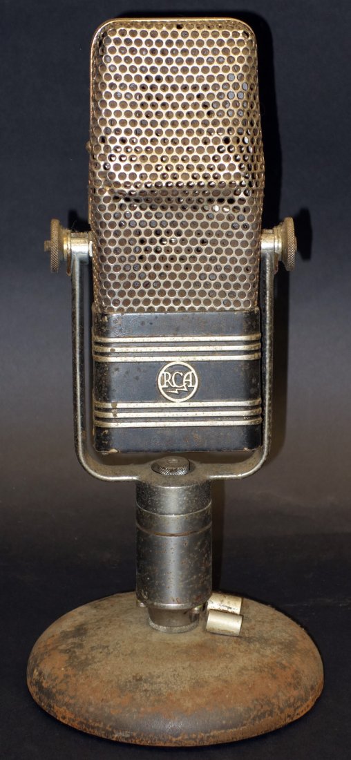 RCA MICROPHONE: Table top Mic; nickel and metal; blemishes and pitting; H-13 1/2", F-G