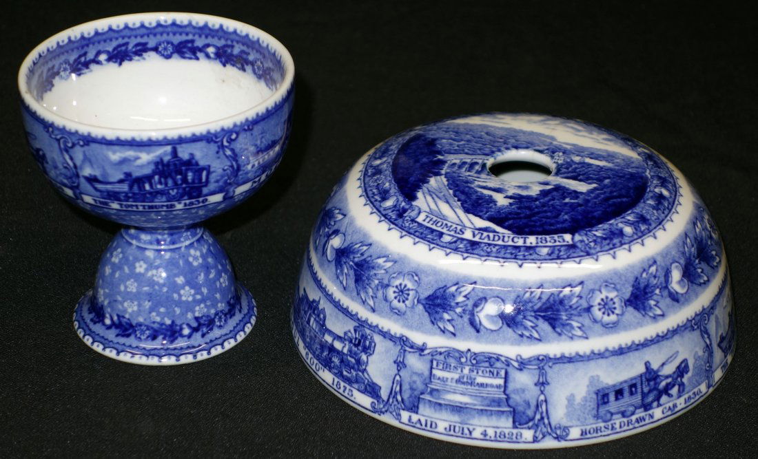 B&O CHINA LAMBERTON (2) PCS.: Pancake cover and egg cup, both with hairline cracks, G