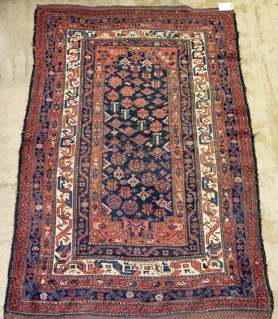 ORIENTAL THROW RUG: Fringe wear; 83" x 54", G-VG