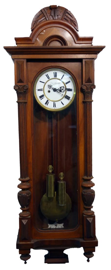 VIENNESE REGULATOR: Franz Luschka horn; time and strike; weight driven; crest repair; H-43", G-VG