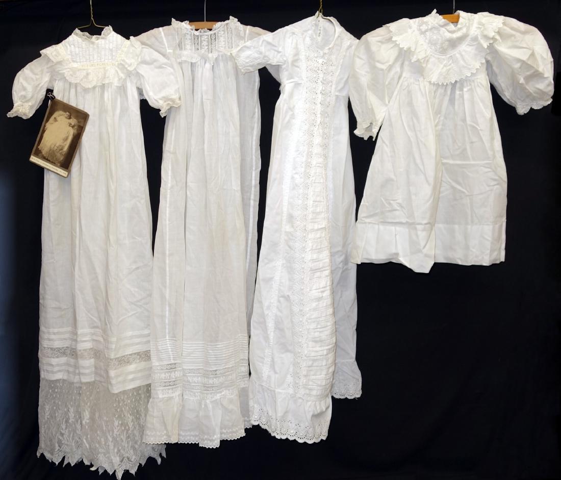 VINTAGE CHILDREN'S ATTIRE & CHRISTENING GOWNS (19+): Includes: (7) vintage christening pieces, (12) flannel children's vintage attire, includes some christening, (1) blanket, (1) christening cap, (2) baby belly binders;