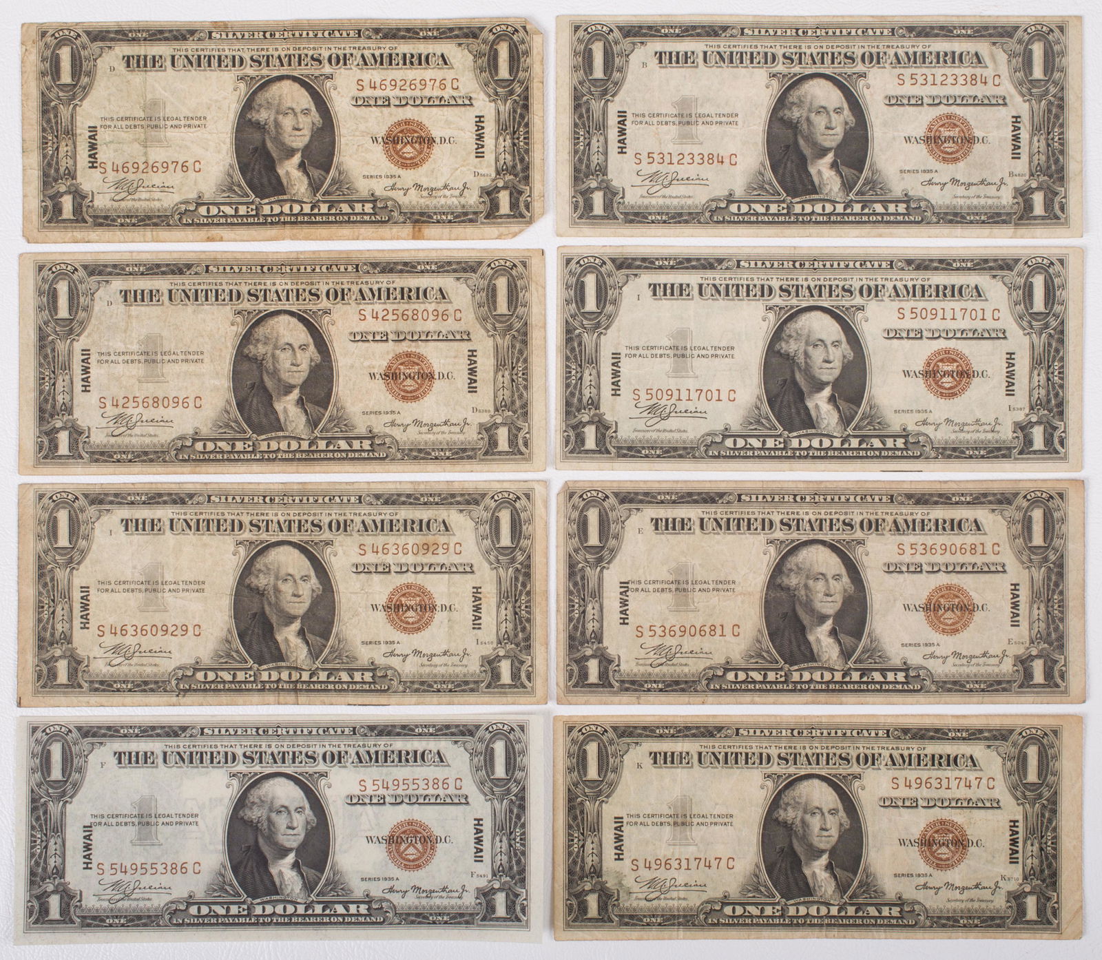 $1 HAWAII SILVER CERTIFICATES (8) (1 of 2)