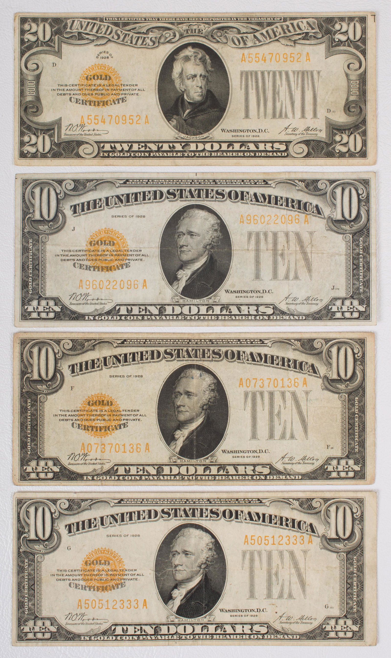 U.S. GOLD CERTIFICATES (4) 1928 (1 of 2)