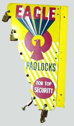 EAGLE PADLOCK ADVERTISING FLANGE SIGN - ENAMEL
