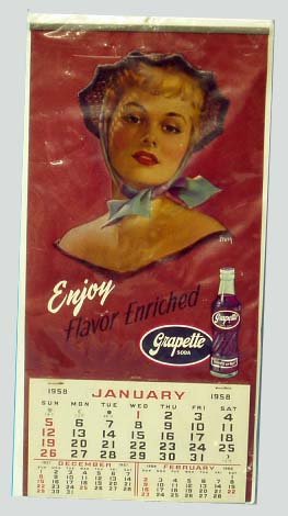 GRAPETTE SODA ADVERTISING CALENDAR 1958