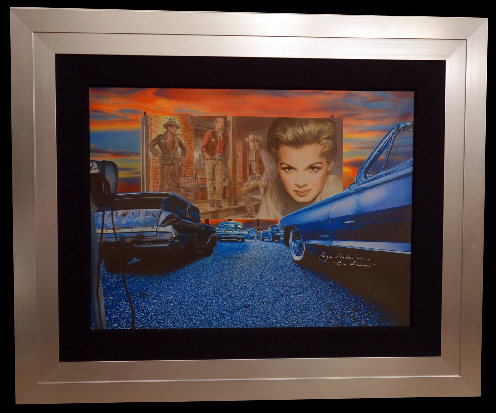 ADAM SCOTT ROTE "DRIVE IN DAZE" SERIES: "Rio Bravo" - Angie Dickinson, hand signed; giclee on canvas; custom aluminum frame; visual: 30" x 40", NM