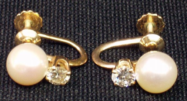 14K GOLD PEARL & DIAMOND EARRINGS