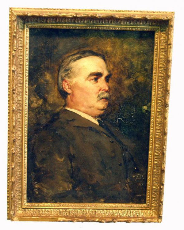 PENNINGTON PORTRAIT OF GENTLEMAN: PENNINGTON PORTRAIT OF GENTLEMAN - Oil on canvas of William Pennington, initialed on front HP81 (Harper Pennington); some crazing and pin holes in corners; 10" x 7", F-G