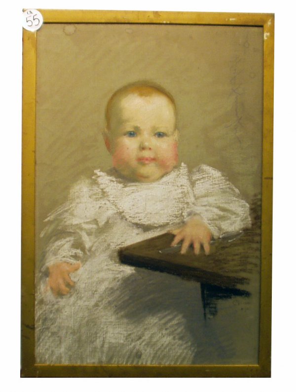 PASTEL PORTRAITS OF INFANT GIRL - LOT OF 3: PASTEL PORTRAITS OF INFANT GIRL - Lot of 3, on canvas; (1) signed Charlotte 1890 Harper Pennington 24" x 16", (1) signed Charlotte 13 months Harper Pennington 16" x 10"; (1) Pennington pastel baby and