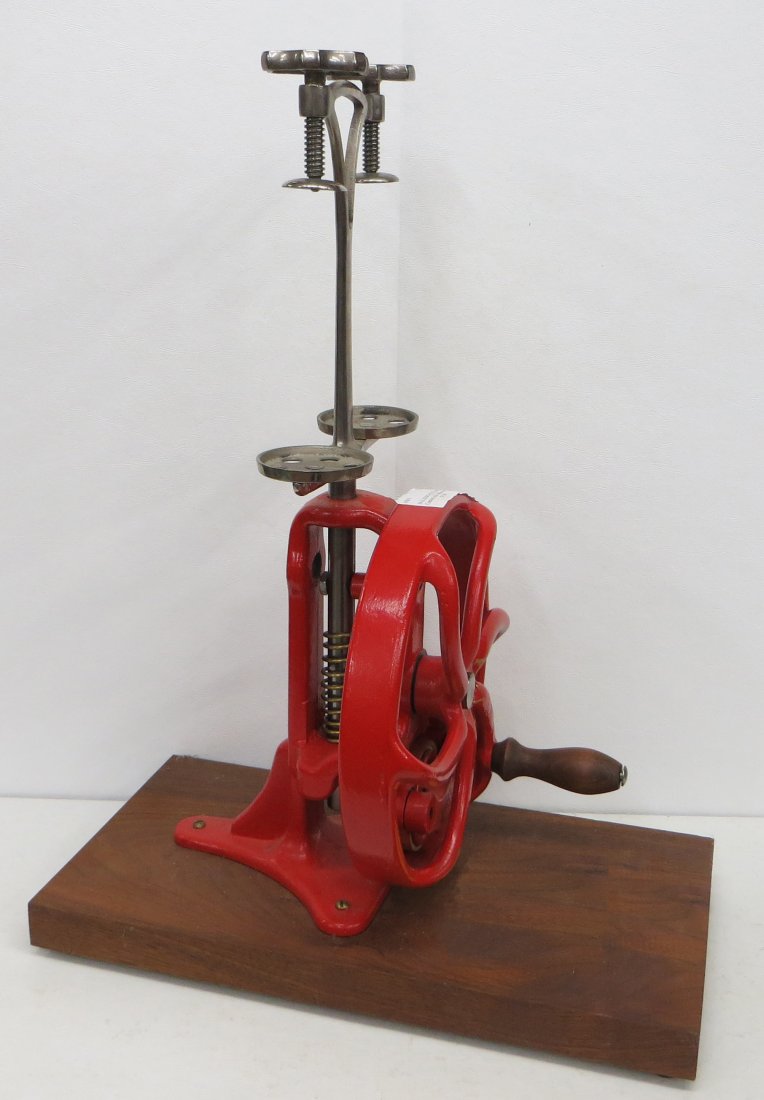 WAKERS QUICK & EASY MILK SHAKE MIXER: Painted cast iron and nickel plate; counter-top; mounted on walnut base; repainted; H-23", VG