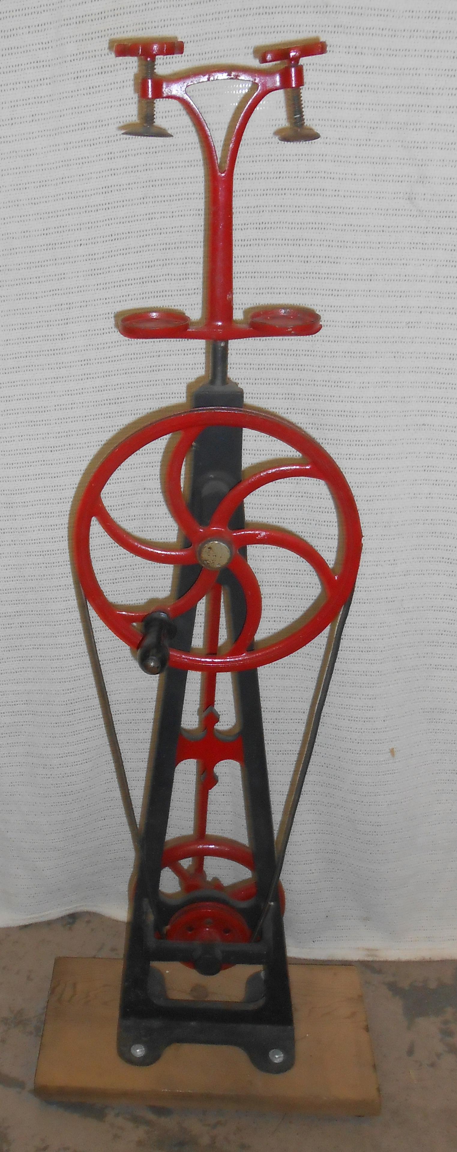 SODA FOUNTAIN MILK SHAKE MIXER: Vintage; painted cast iron; unidentified; mounted on wood base; repaint; H-49", G-VG