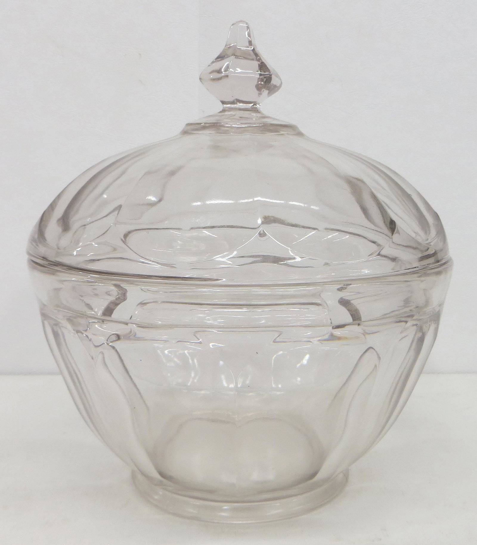 SODA FOUNTAIN FRUIT JAR: Covered clear "Press cut" paneled jar; interior slotted rim; normal wear; H-9"; G-VG