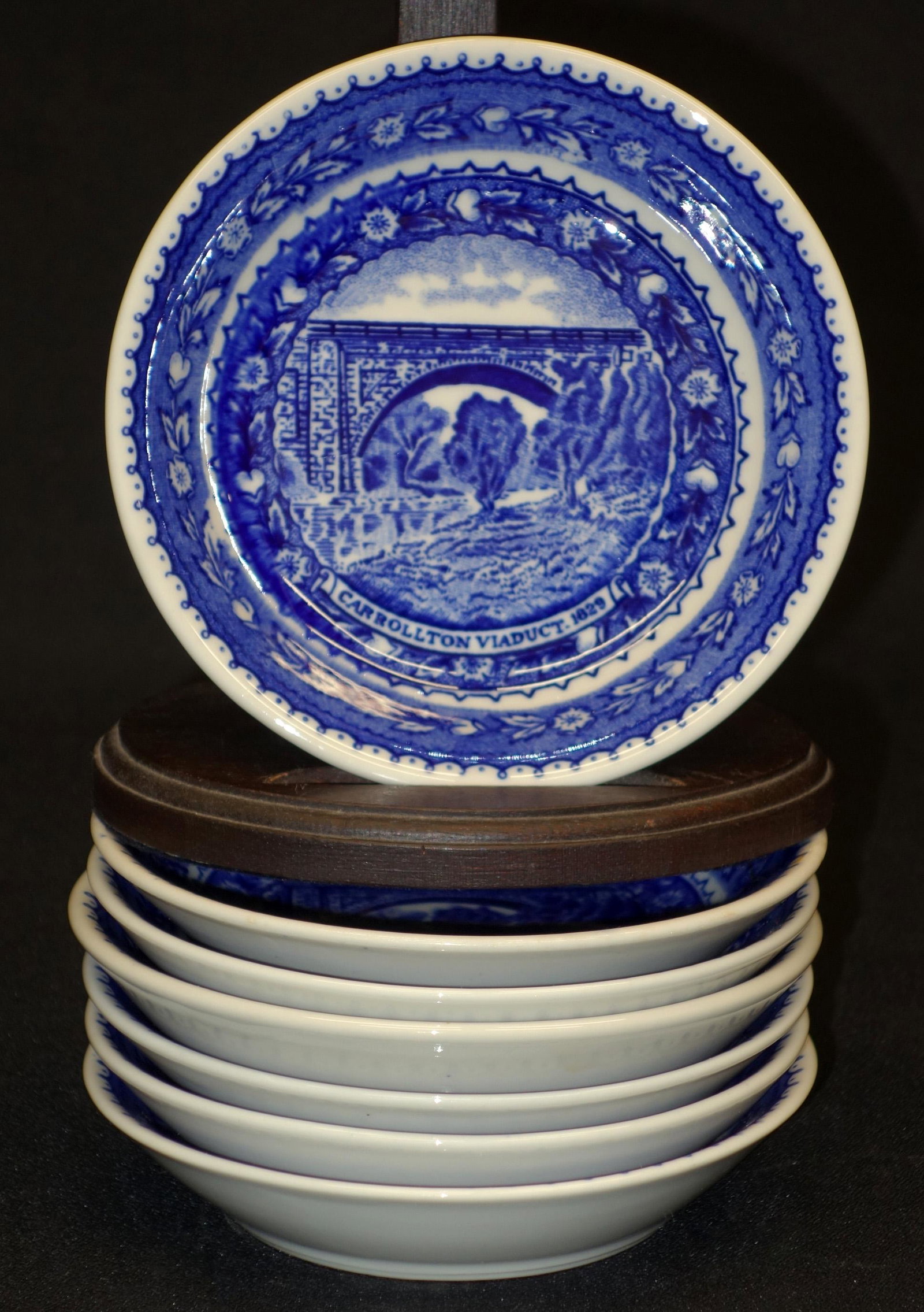 B&O APPLESAUCE DISHES (7): Carrolton Viaduct; Lamberton China; Design Patented; Dia.-5"